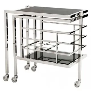 Casa Padrino Luxus Bar Trolley Servierwagen aus Edelstahl und Glas Chrom 77 x 42 x H. 77 cm - Silber