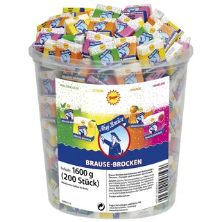 Ahoj-Brause Frigeo Ahoj-Brause Ahoj-Brause Brause-Brocken–extra große Brause-Stücke in vier prickelnden, süß-sauren Geschmacksrichtungen, Brause-Würfel einzeln verpackt, im Vorrats-Pack, 200 Stück im 1,6 kg Eimer