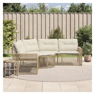vidaXL Gartensofa in L-Form mit Kissen und Fußbank Beige Poly Rattan