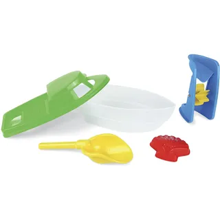 Wader 71920 - Sandspielzeug Set 2-fach sortiert, 5-teilig, bestehend aus Schaufel, Sandform, Boot, Sandmühle oder Motorboot