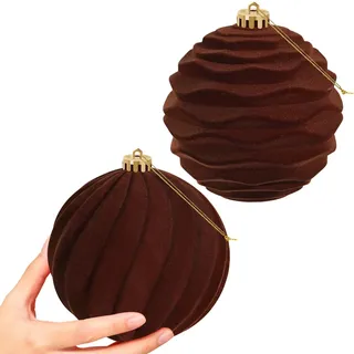 Miaikoe 2 PCS Große Samt Weihnachtskugeln Ornamente zerstörungsdicht hängend Set für Weihnachtsbaum Feiertagsparty Dekorationen (Braun, 15 cm)