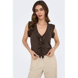 Stricktop ONLY "ONLNELLY SL V-NECK STRING CARDI KNT NOOS", Damen, Gr. M, braun (chocolate martini), Strick, Obermaterial: 80% Viskose, 20% Nylon, unifarben, taillenbedeckt, V-Ausschnitt, Tops Stricktop, Viskosemischung, V-Ausschnitt