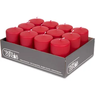 DecoLite 12er Pack Stumpenkerzen 100/60mm - Selbstverlöschend, Safe Candle, RAL Zertifiziert, 36 Stunden Brenndauer - 100% Made in Germany by Wenzel Kerzen (rot)
