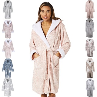 Light & Shade Pretty Woman PWC2275 Damen Koralle Supersoft Fleece Morgenmantel Bademantel, Rosa/Weiß, L/XL