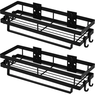 Gewürzregal Hängend mit Küchenrollenhalter und 4 Haken, Schwarz