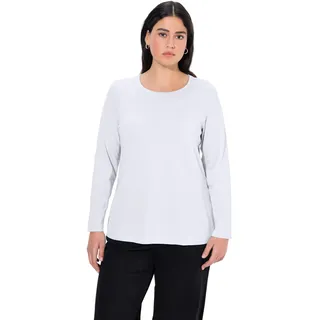 Ulla Popken Damen große Größen Übergrößen Plus Size bis 64, Oberteil, Langarmshirt, Basic, Langarm, Rundhalsausschnitt, schneeweiß 54+ 646801200-54+