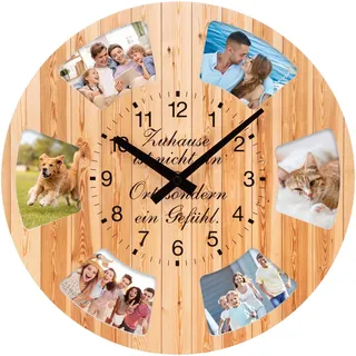 VIVILINEN Personalisierte Wanduhr Mit 6 Bildern Holzuhr Foto Geschenk