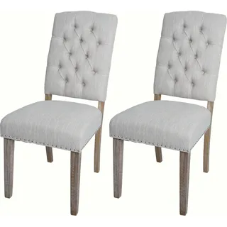 2er-Set Esszimmerstuhl HWC-O66b, Küchenstuhl Polsterstuhl, Chesterfield Nieten Stoff/Textil, hellgrau - Grau