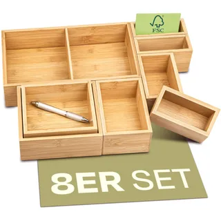 Praknu Schubladen Organizer Box 8er Set - Aus nachhaltigem FSC®️ Bambus Holz - Für Küche, Bad oder Büro