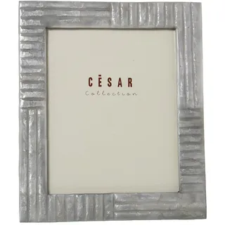 DRW Fotorahmen aus Perlmutt für Fotografien 10 x 15 cm mit Relieflinien in Grau, 17 x 22 x 1 cm