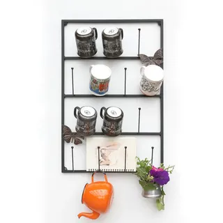 DanDiBo Ambiente DanDiBo Tassenhalter mit 14 Haken Wand Schwarz Metall 60 cm - 40x60x9 cm , Küchenzubehör, Küchenhelfer, Küchenutensilien