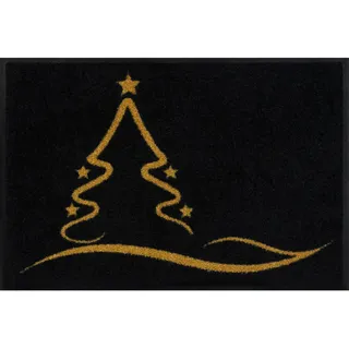 wash+dry FUßMATTE , Schwarz, Goldfarben , Textil , Weihnachten , 40x60 cm , Textiles Vertrauen - Oeko-Tex®, Made in EU, Oeko-Tex® Standard 100 , rutschfest, für Fußbodenheizung geeignet , Teppiche und Böden, Schmutzfangmatten, Fußmatten