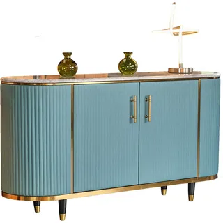 KAWOLA Sideboard MARIA Marmorplatte Kunstleder hellblau - Hellblau
