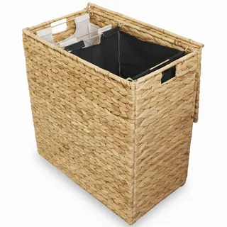 naturlik Wäschekorb 2 Fächer (120L) – handgeflochten, schnell herausnehmbare Wäschesäcke, plastikfrei & nachhaltig, stabiler Wäschesortierer mit Deckel, Wäschesammler Wasserhyazinthe 58×34×61 cm