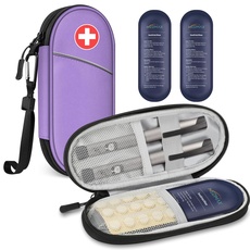 MEDMAX Insulin Kühltasche mit 2 Kühlakkus - Diabetiker Tasche Wasserabweisend Isolierte Medizintasche tragbare Kühler Tasche ​für Insulin Pen und andere Diabetiker Zubehör (ZB -Lila)