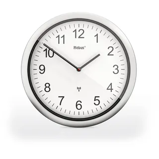 MEBUS Funk-Wanduhr 26 cm 19809 silber/weiß