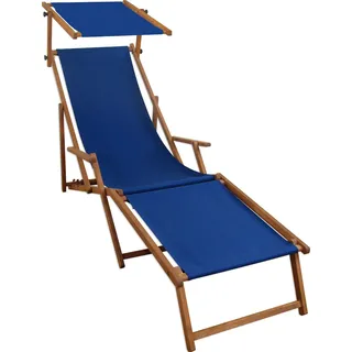 Gartenliege blau Strandliege Relaxliege Fußablage Sonnendach Buche Deckchair Klappstuhl 10-307FS - Blau