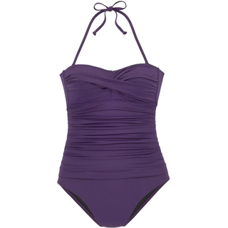 Badeanzug LASCANA, Damen, Gr. 46, Cup C, lila (aubergine), Microfaser, Polyamid, unifarben, Badeanzüge Badeanzug, in Bandeau-Optik