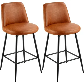 Barhocker 2er-Set - Thekenhocker - Mit Rückenlehne - Höhe 98 cm - Metallrahmen - Belastbar bis 136 kg - Für Küche, Bar & Kücheninsel - Braun - Braun