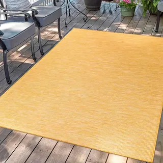 Carpet City Outdoorteppich »PALM 2778« rechteckig 5 mm Höhe Läufer, Wetterfest & UV-beständig, für Balkon, Terrasse, Küche, flach, gelb