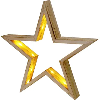 1.10 Holzstern beleuchtet mit integrierter LED Lichterkette - ca. 29 x 27 cm - 17 LED / warmweiß / Timer / Batterie