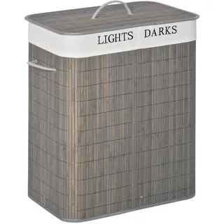 Homcom Wäschekorb mit Deckel Bambus Metall Grau 52L x 32B x 63H cm