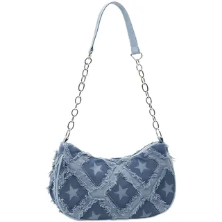 GZXGMY Damen Denim Clutch - Hellblau & Dunkelblau Handtasche aus Jeans, elegante blaue Umhängetasche mit Klappe, Retro Punk Stil Y2K Jeans-Tasche für Alltag & Party