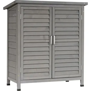 Outsunny Gartenschrank Holz Gerätehaus Gartenhaus Geräteschuppen Geräteschrank Holzhütte Pultdach Bitumenpappe Fensterladen Grau 87 x 46,5 x 96,5 cm - Grau