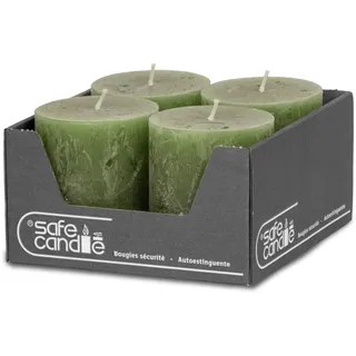 DecoLite Stumpenkerzen Rustic 4er Set 80x70 mm | Selbstverlöschend Safe Candle | Durchgefärbt RAL-zertifiziert | Brenndauer ca. 25h | Made in Germany | Rustik Deko Kerzen von DecoLite (olive)