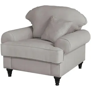 Furn.Design Sessel hellgrau Landhaus, Loungesessel 110 cm , Holz, Textil , Nachbildung , 110x95x100 cm , Wohnzimmer, Sessel, Polstersessel