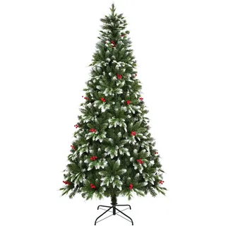 Uten Künstlicher Weihnachtsbaum 180 cm, PE Luxus Schneeflocke Innendekoration Tannenbaum mit 31 Gruppen Roten Beeren, PE & PVC 850 Natürlich Aussehend Spitzen, Aufklappbare, perfekt Wiederverwendbar