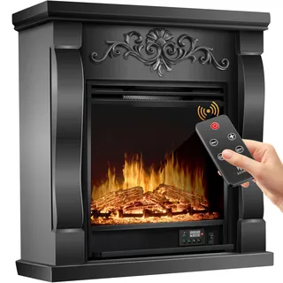 KESSER® Elektrokamin Standkamin - Kamin elektrisch mit LED 3D-Flammeneffekt, Mit Heizung Heizfunktion, Elektro Kamin mit 1800W Leistung, Timer, Thermostat, Fernbedienung, dimmbar, Villa/Schwarz