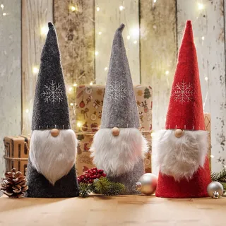 com-four® 3X Weihnachtswichtel für die Weihnachtsdeko - winterliche Figur als Dekoartikel - niedliche Tischdeko oder als Raumschmuck (3X - anthrazit/grau/rot)
