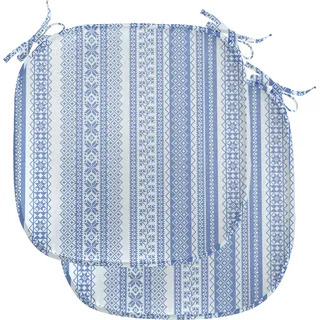 ABAKUHAUS nordisch Polster für Esszimmerstühle, Geometrische Chevron Blume, Dekoratives wasserfestes Kissen mit Riemen für Küchensitze, 40 cm x 40 cm-2er Pack, Hellblau und Blau
