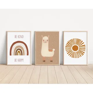 MeinBaby123® Poster Kinderzimmer | 3er Set DIN A4 | Wandbilder | Deko Bilder | Babyzimmer Deko | Geschenk Zur Geburt | Wandposter Premium (Alpaka & Sonne A4)