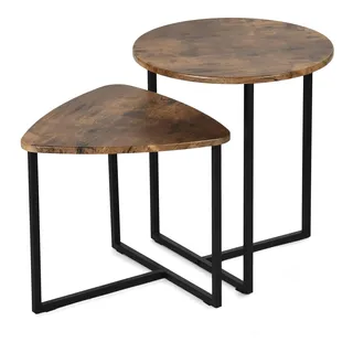 MEUBLE COSY Couchtische 2er Set für Wohnzimmer Satztische Beistelltische aus Holzwerkstoff und Metall, Schlafzimmer, Balkon, Industrie-Stil, Braun