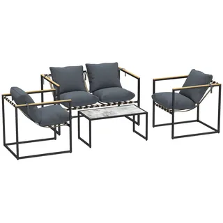 Outsunny Stahl Gartenmöbel Set 4 Personen wetterfest Balkonmöbel-Set mit 2er Sofa Grau , Metall , Gartenmöbel, Gartengarnituren, Gartenmöbel-Sets