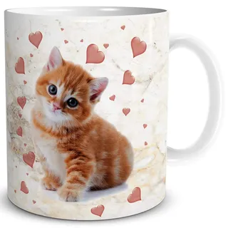 TRIOSK Tasse Katze lustig mit Katzenmotiv Katzen Herzen Geschenk für Katzenliebhaberin Frauen Freundin Mama Oma Kollegin, Keramik 300ml