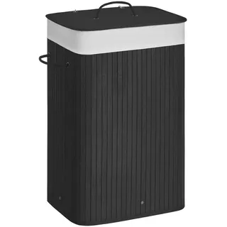 Songmics Xxxl Wäschekorb Schwarz, Metall, Textil, Naturmaterialien, Holzwerkstoff, 72 L, 40x60x30 cm, Tragegriffe, Deckel, Innenfutter, Ordnen & Aufbewahren, Wäschekörbe & Tonnen