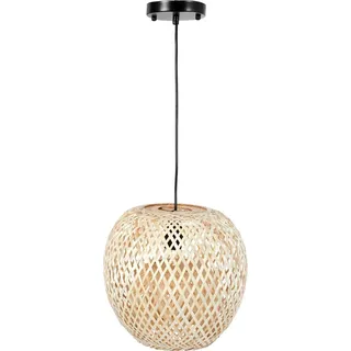 VIVANNO Hängelampe Rattan VELADORA Rund, Natur geflochten - 40x28 cm - Beige
