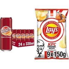 Erfrischend und Knusprig: SCHWIPSCHWAP Das Original Cola & Orange (24x0,33L) & Lay's KFC Kentucky Fried Chicken (9x150G), Cola Geschmack trifft auf herzhafte Chips