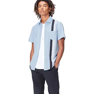 FIND Herren Matt S/s Asymetric Panel Tailored Fit Smoking Hemd, Blau (Blue), Large