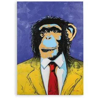 Casablanca Bild Wandbild XXL Affe Pop Art - Wanddekoration Monkey Street Art - Deko Wohnzimmer Farbe: Blau/Gelb - 70 x 100 cm