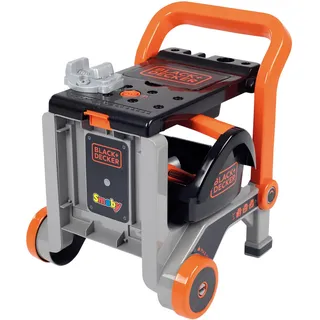 Smoby - Black + Decker 3-in-1 Multi-Werkbank mit Werkzeugkoffer - kleine Werkbank, mobiler Trolley, praktische Schubkarre, mit viel Zubhör, für Kinder ab 3 Jahren