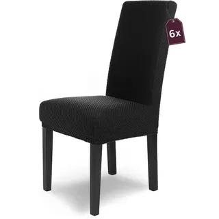 Scheffler Home Stuhlhussen Schwarz 6er Set Luna – Elastische Stuhlbezüge für Schwingstühle – Flanell Stretch Hussen, weich, waschbar