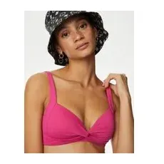 Womens M&S Collection Gepolstertes Plunge-Bikinioberteil - Pink Fizz, Pink Fizz, 22