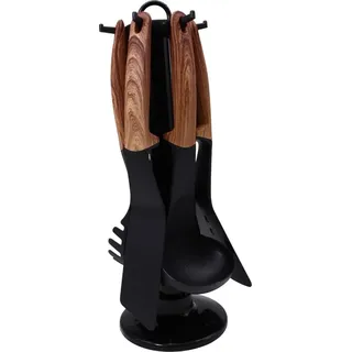 7-teiliges Küchenutensilien-Set mit Ständer – Soft-Touch-Kochlöffel & Pfannenwender - Schwarz