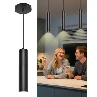 ACMHNC Pendelleuchte GU10 Schwarz, Zylinder Hängelampe für Küche Esstisch Schlafzimmer, 10W Hängeleuchte Höhenverstellbar, 3000/4000/6000K, 110~230V, 6x30cm