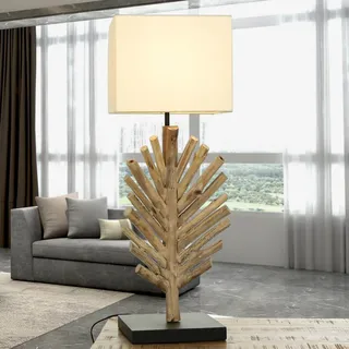 Licht-Erlebnisse Tischleuchte Sawath Treibholz Stoff 69 cm Hoch E27 Unikat