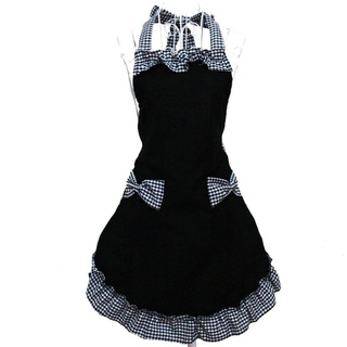 HANERDUN Kochschürze Frauen Damen Schürze Küchenschürze Schwarz Verstellbar Petticoat mit zwei Taschen Bowknot Schleife für Kochen Backen Grillen Geschenk Idee